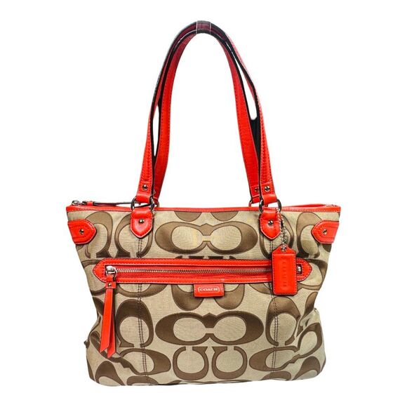 COACH Daisy Outline Signature Emma Tote Shoulder Bag - F24066 - Khaki Vermillion - Picture 1 of 10